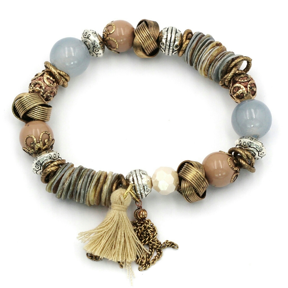 Blue bead line tassel bracelet
